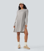 Sweat décontracté long col rond manches longues maille gaufrée