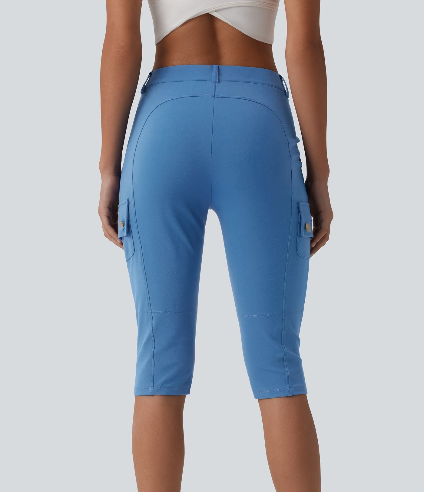 Pantalon cargo pedal pusher ajusté uni taille haute DayStretch avec poches zippées