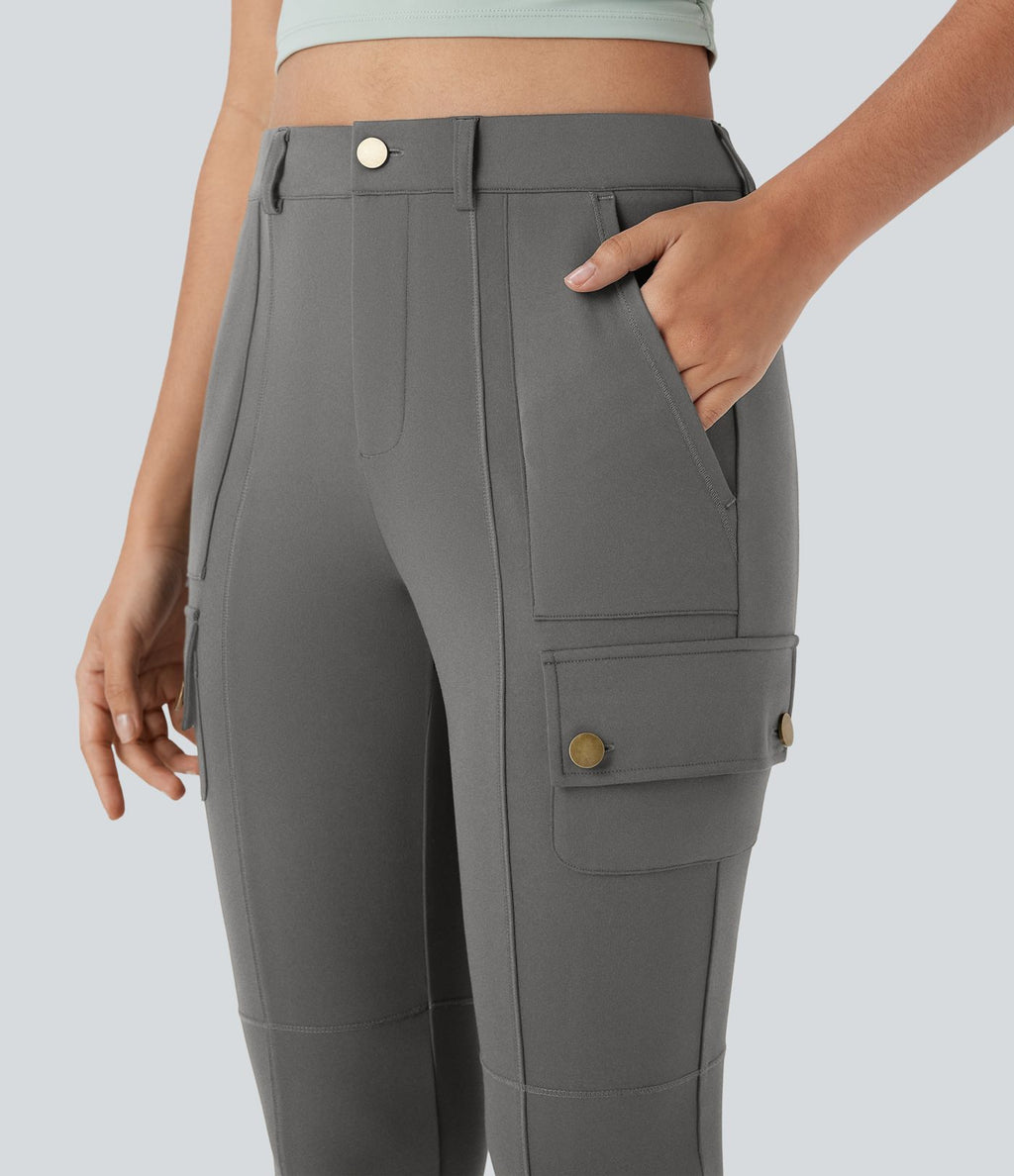 Pantalon cargo pedal pusher ajusté uni taille haute DayStretch avec poches zippées