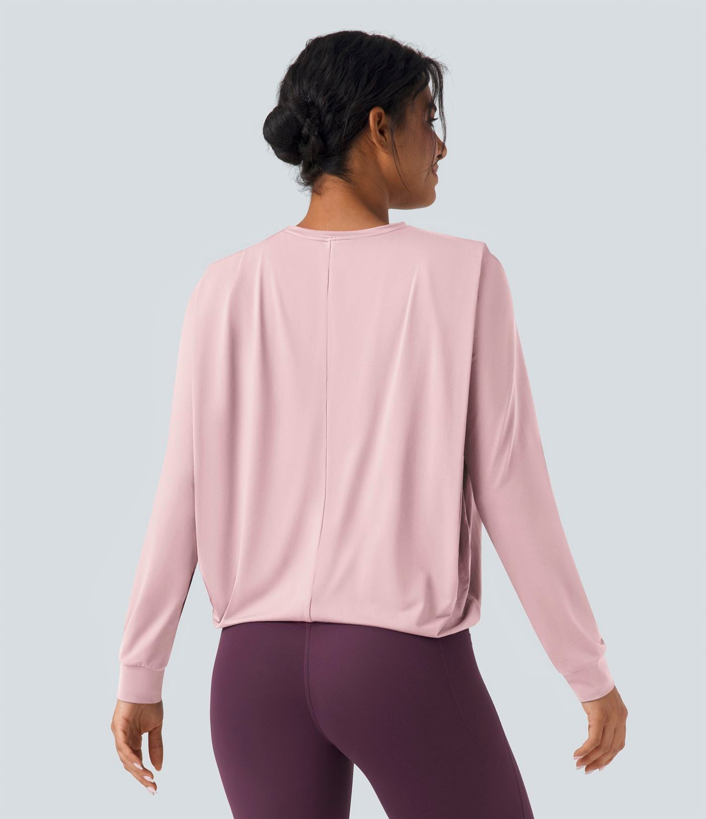 Haut de sport yoga col rond manches longues froncé - UPF50+