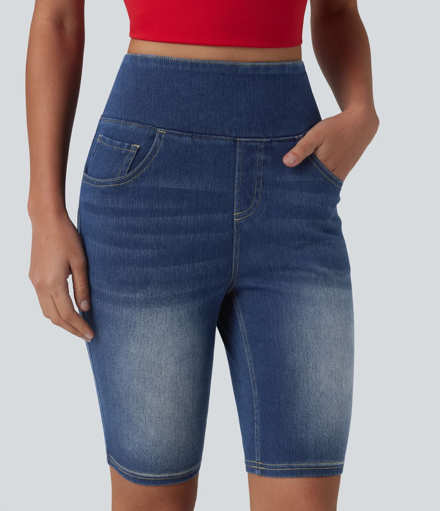 Halara Flex™ Short en denim taille haute ventre plat 22,8 cm avec poches