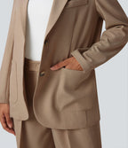 Blazer de travail anti-froissement aspect lin col cranté manches longues avec poches
