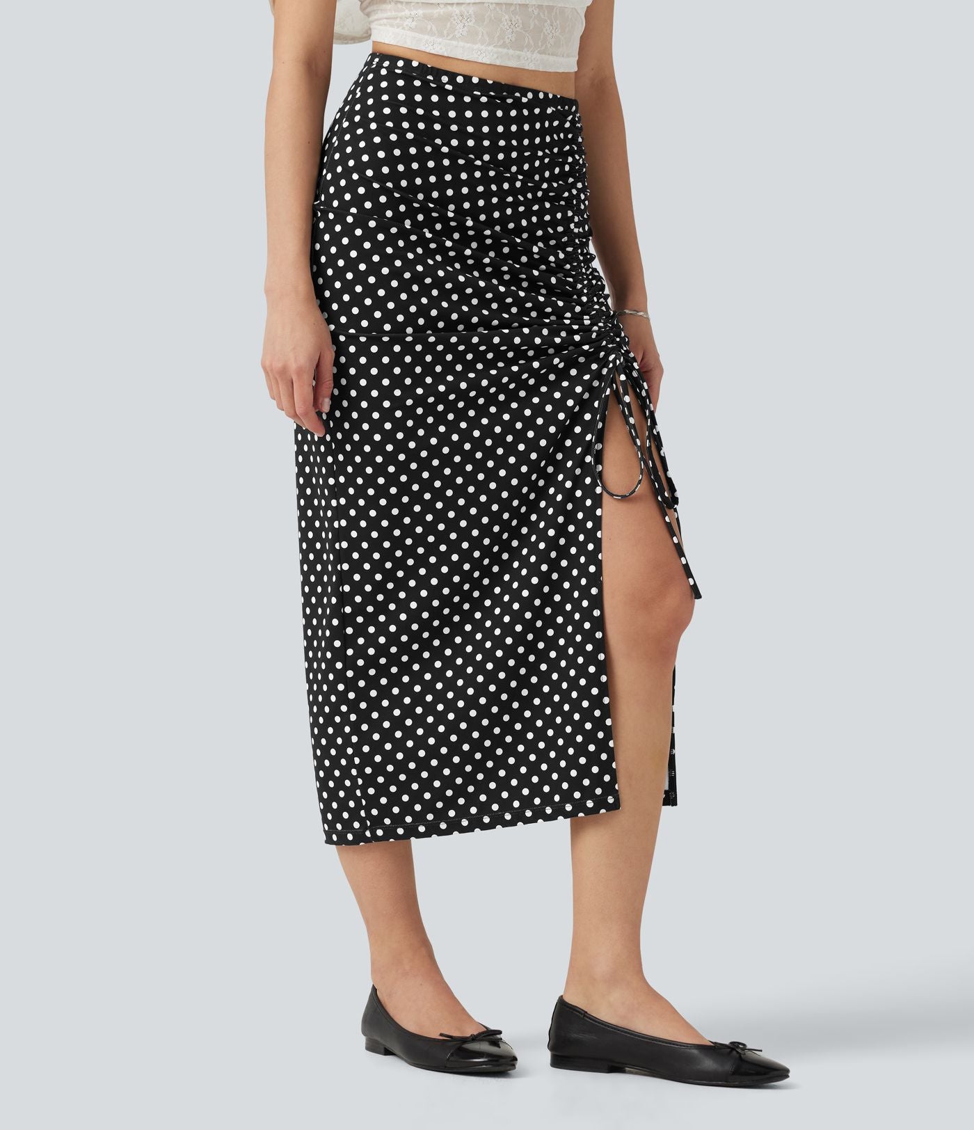 Jupe mi-longue moulante casual Halara UltraSculpt™ imprimé à carreaux taille haute avec cordon de serrage
