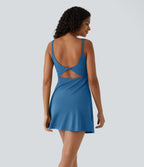 Robe de sport danse 2-pièces SoftlyZero™ Plush double bretelles caraco avec poche A-D