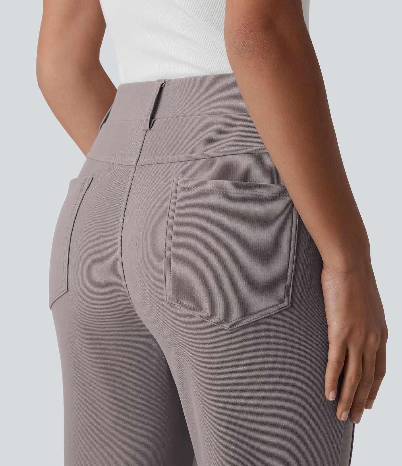 Pantalon décontracté bootcut taille haute en tissu micro-gaufré avec poches