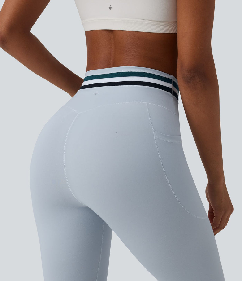 Legging de sport Halara UltraSculpt™ 7/8 gainant taille haute color block à rayures avec poches