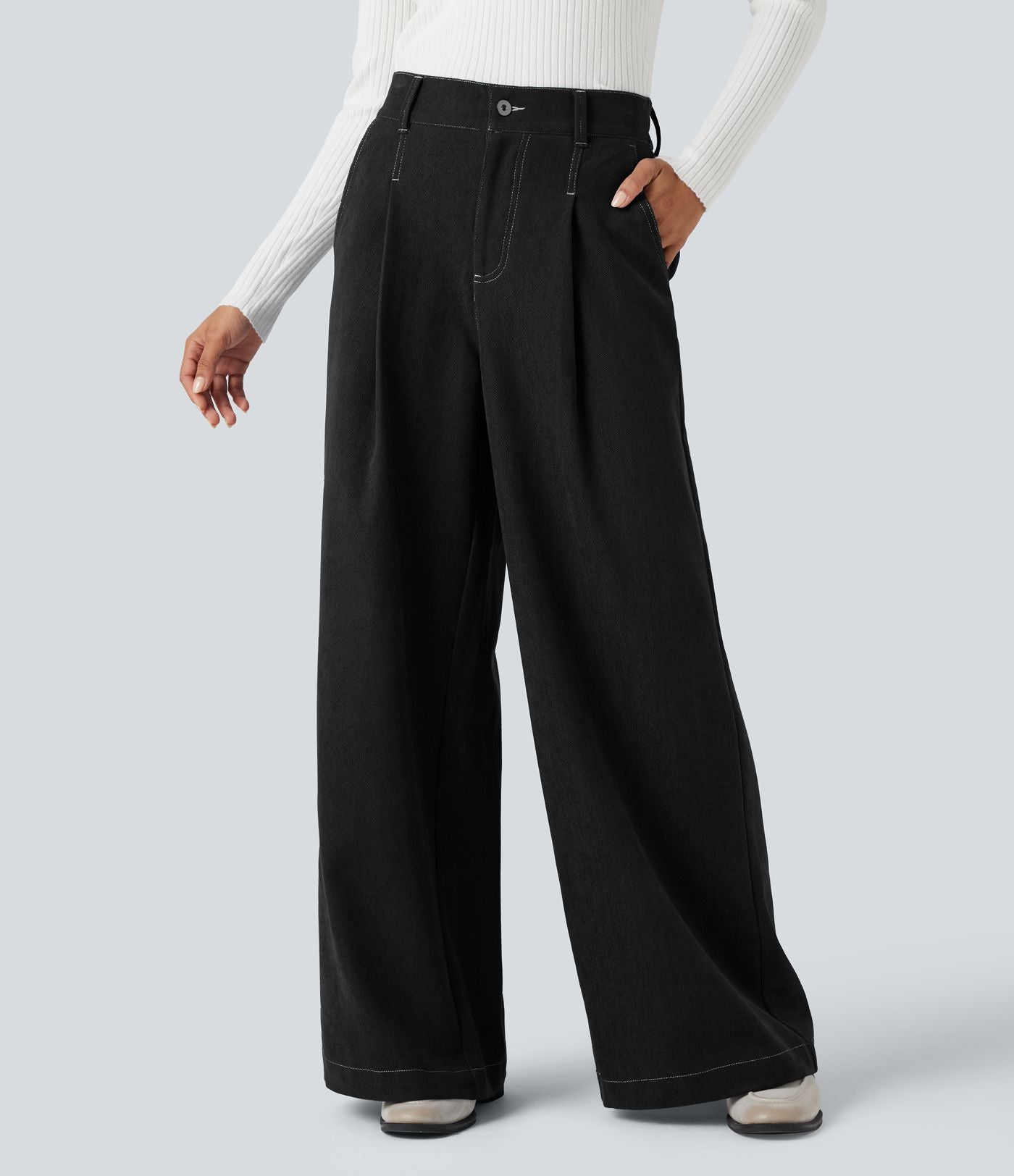 Pantalon baggy taille haute avec poches