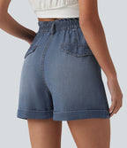 Short en jean décontracté taille haute 7,5 cm avec poches