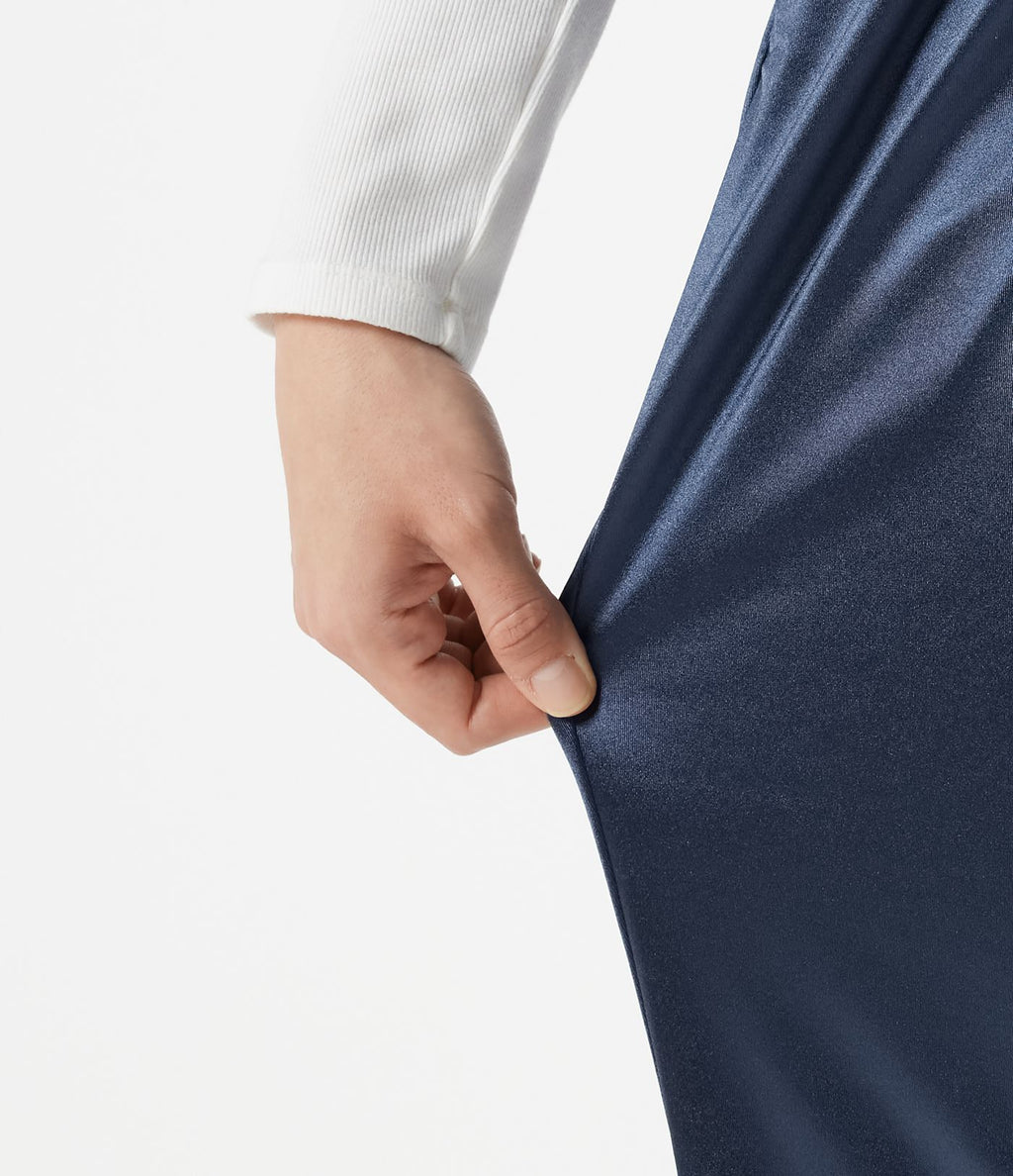 Pantalon habillé fuselé taille haute en satin avec poches