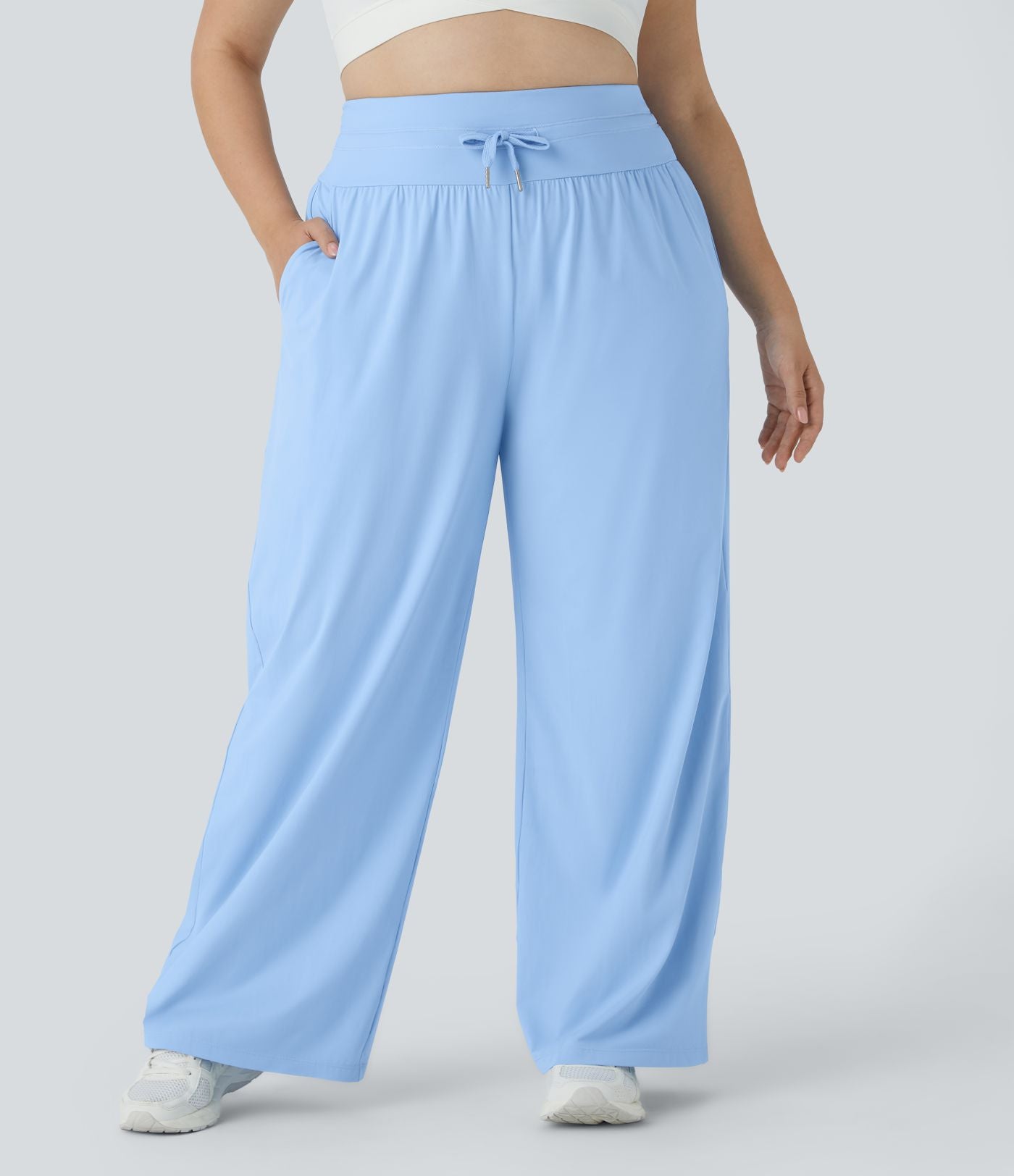 Pantalon large décontracté grande taille à taille haute avec cordon de serrage poches latérales effet frais InstantCool