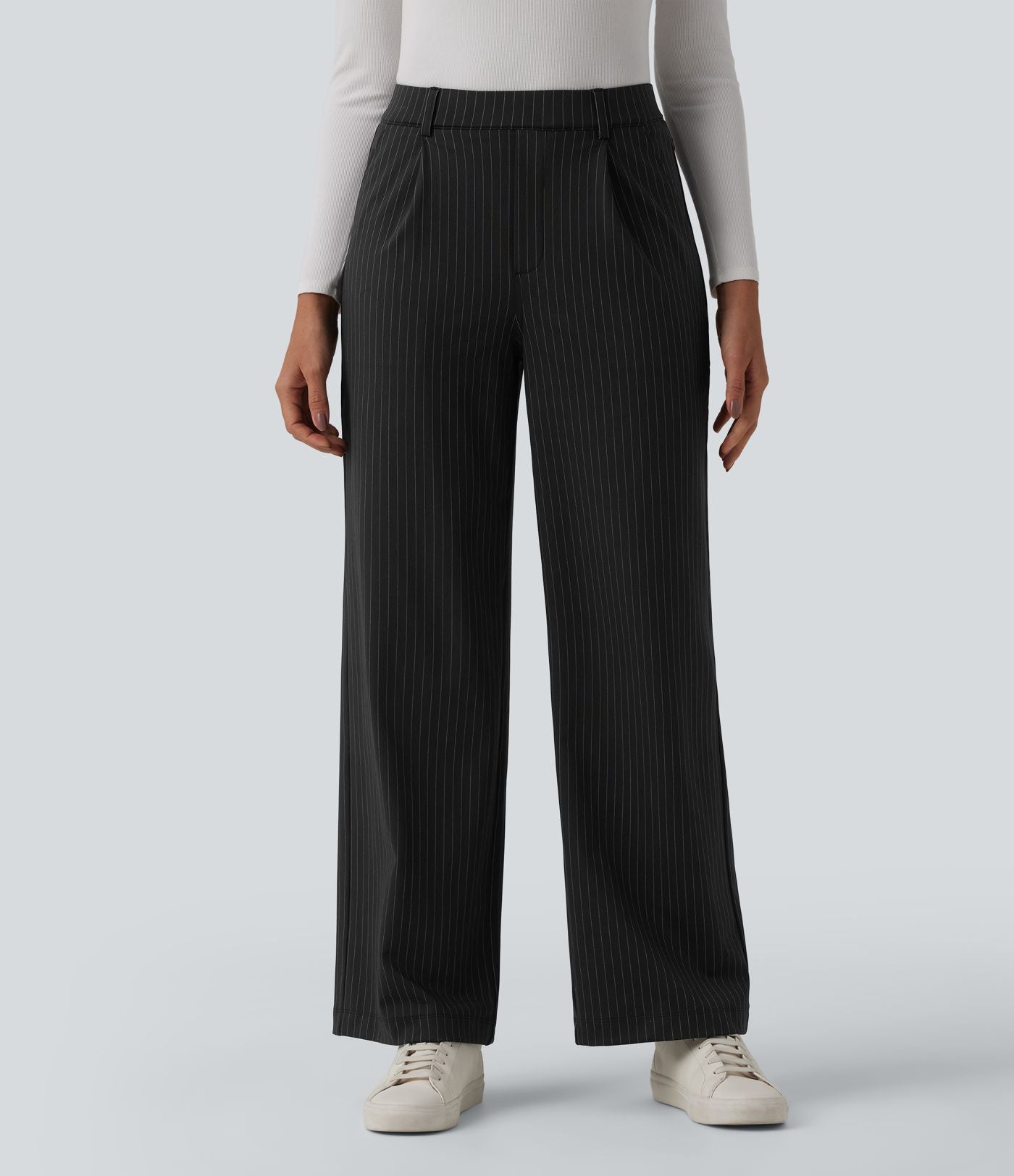 Pantalon tailleur droit taille haute à rayures avec poches
