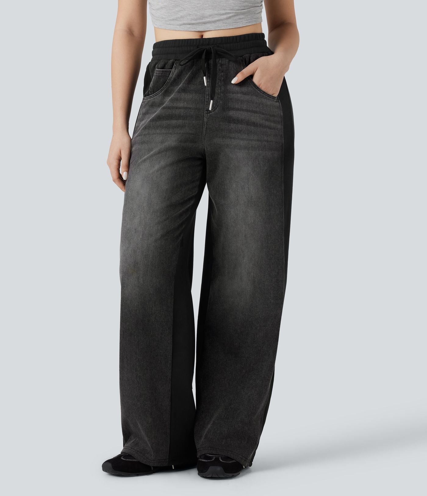 Halara Flex™ Jean larges color block jambes cordon de serrage taille haute avec poches