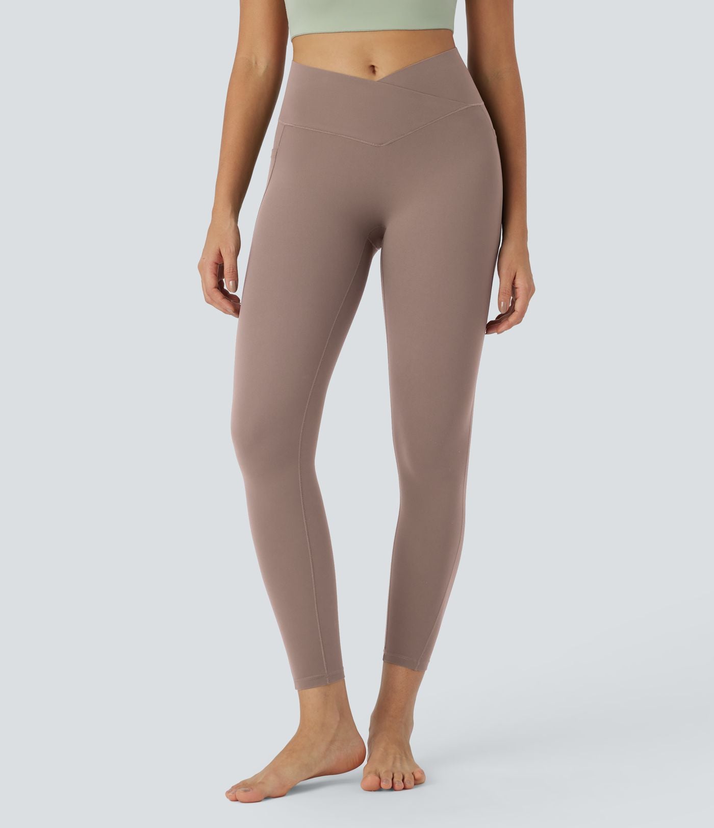 Halara UltraSculpt™ Legging Yoga 7/8 à Taille Haute Croisée avec Contrôle du Ventre et Push-up Toucher Frais Poches Latérales