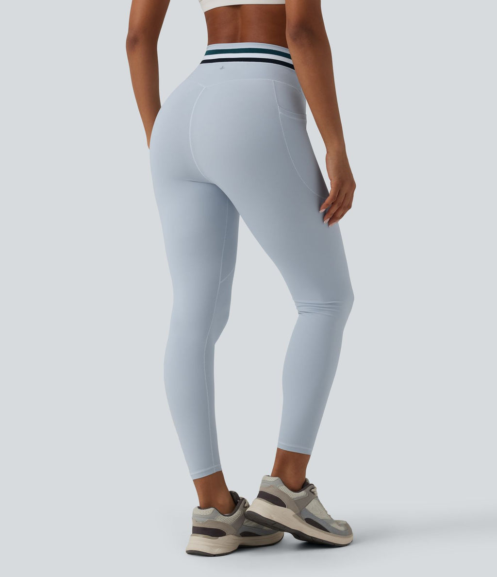 Legging de sport Halara UltraSculpt™ 7/8 gainant taille haute color block à rayures avec poches