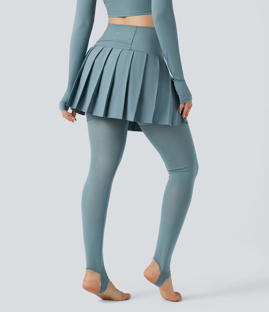 Legging à jupe étrier danse Breezeful™ 2-en-1 taille haute plissé résille contrastante séchage rapide avec poches