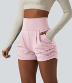 Short de yoga SoftlyZero™ Airy taille haute froncé effet frais InstantCool 7,5 cm avec poches
