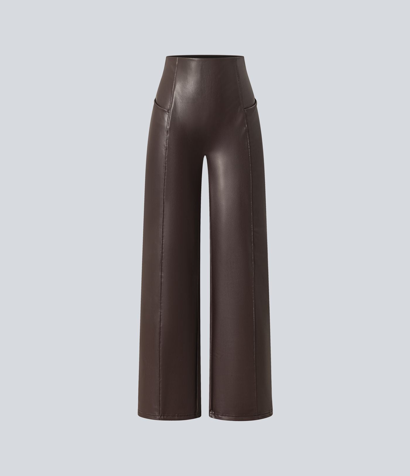 Pantalon similicuir évasé gainant taille haute stretch avec poches