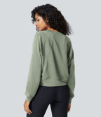 Sweatshirt Casual Solide à Manches Raglan et Col Rond