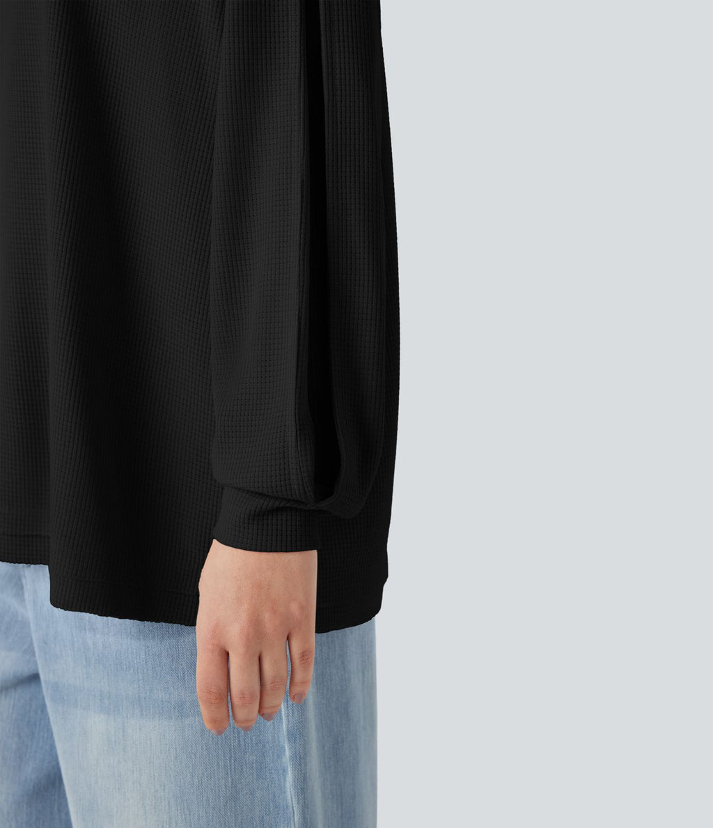 Sweat-shirt gaufré col échancré manches longues