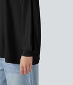 Sweat-shirt gaufré col échancré manches longues