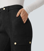 Pantalon cargo équestre en suède, taille haute, avec poches