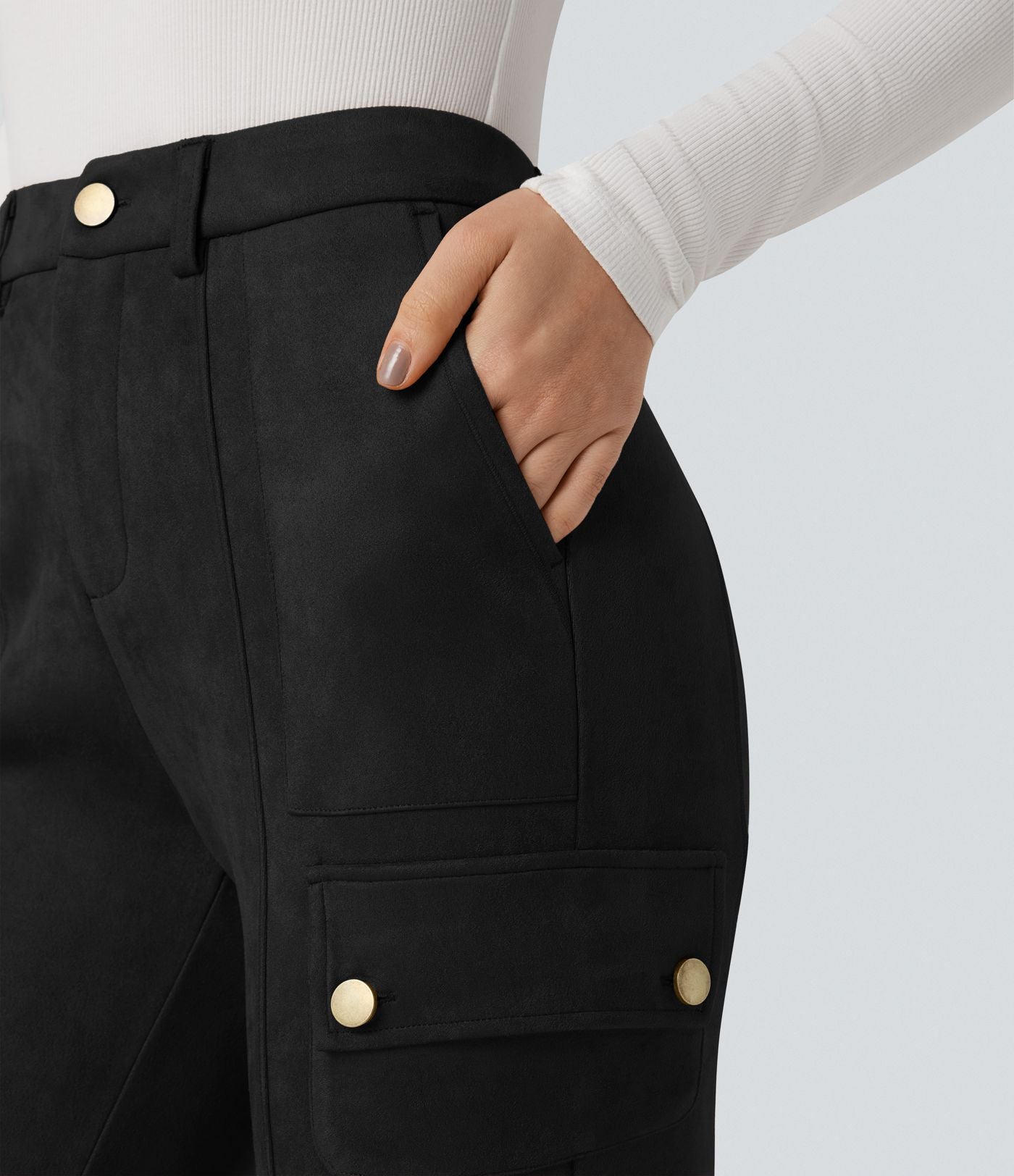 Pantalon cargo équestre en suède, taille haute, avec poches