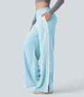 Pantalon jogging décontracté large taille basse à cordon en gaufre à blocs de couleurs avec boutons-pression fendus et poches