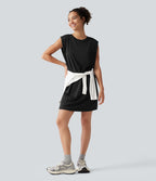 Robe active mini de yoga à col rond avec coussinets amovibles, poches et protection solaire UPF 50+