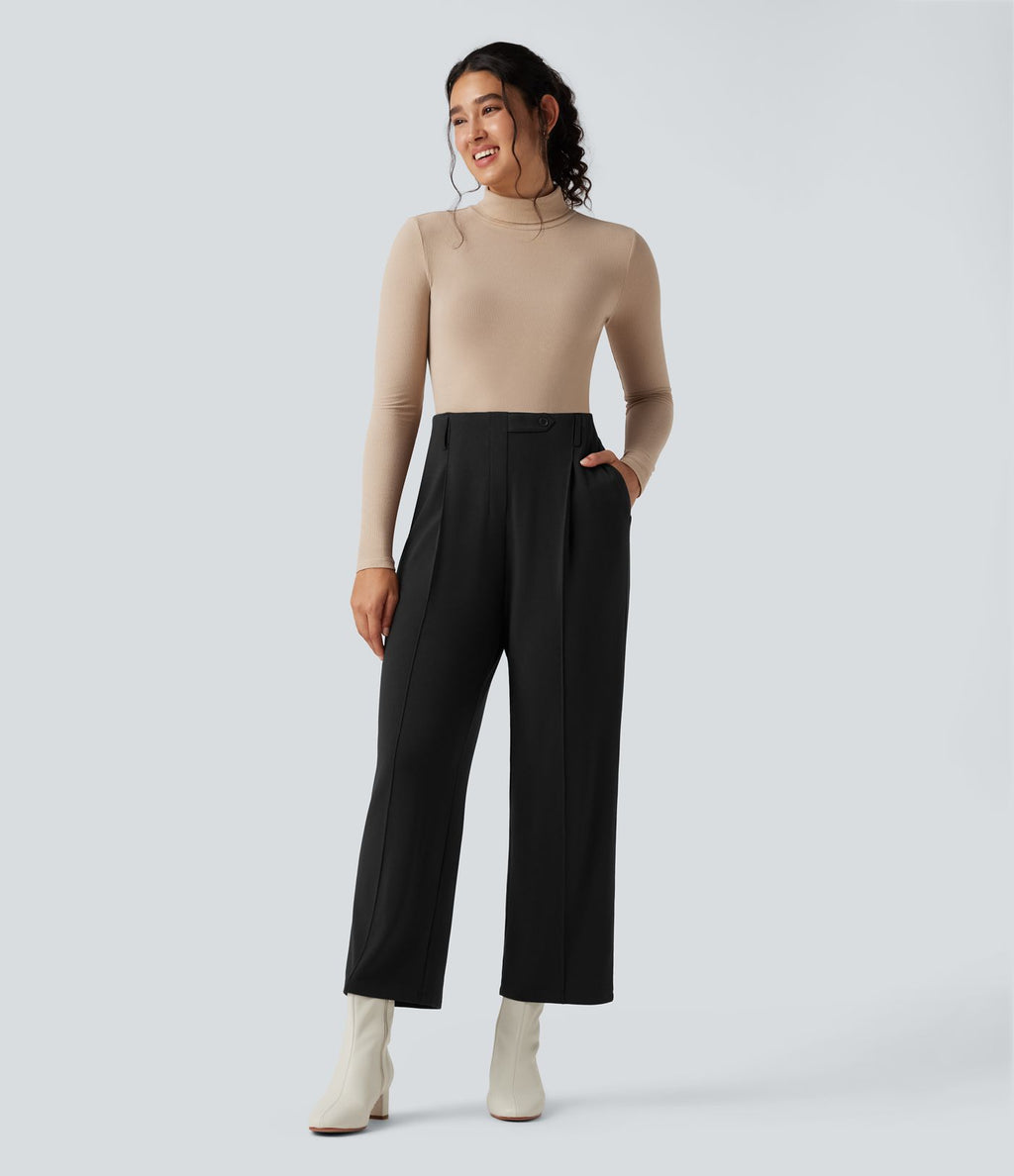 Pantalon tailleur thermique taille haute avec poches