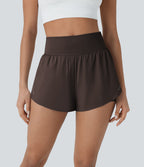 Softlyzero™ QuickDry Short de course à pied 2-en-1 taille haute à ourlet croisé avec pois réfléchissants et poches latérales