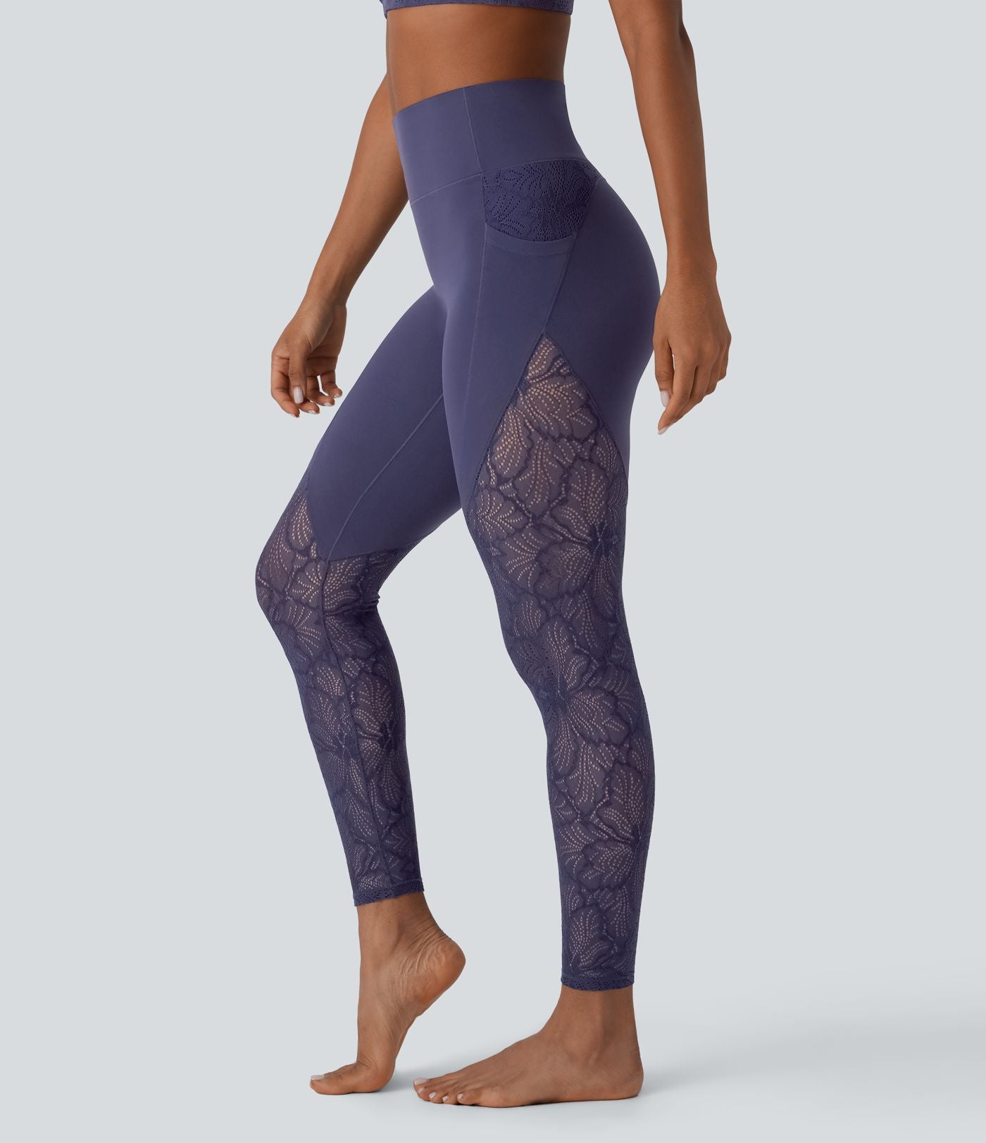 Legging de yoga 7/8 Softlyzero™ taille haute avec dentelle contrastée et poches latérales-UPF50+