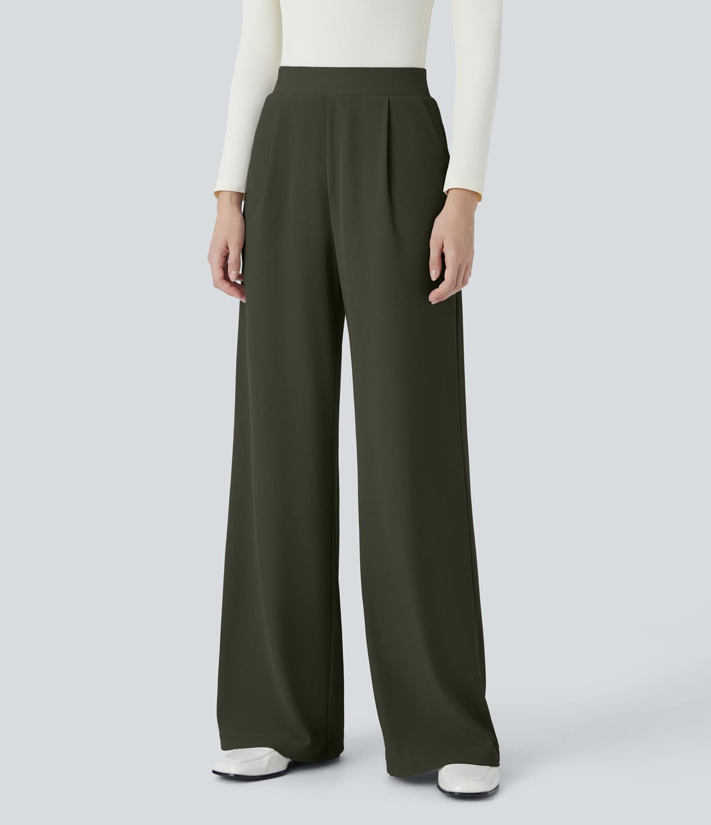 Halara Flex™ Pantalon Tailleur Évasé à Taille Haute Sculptant la Silhouette avec Poches Latérales Micro Waffle