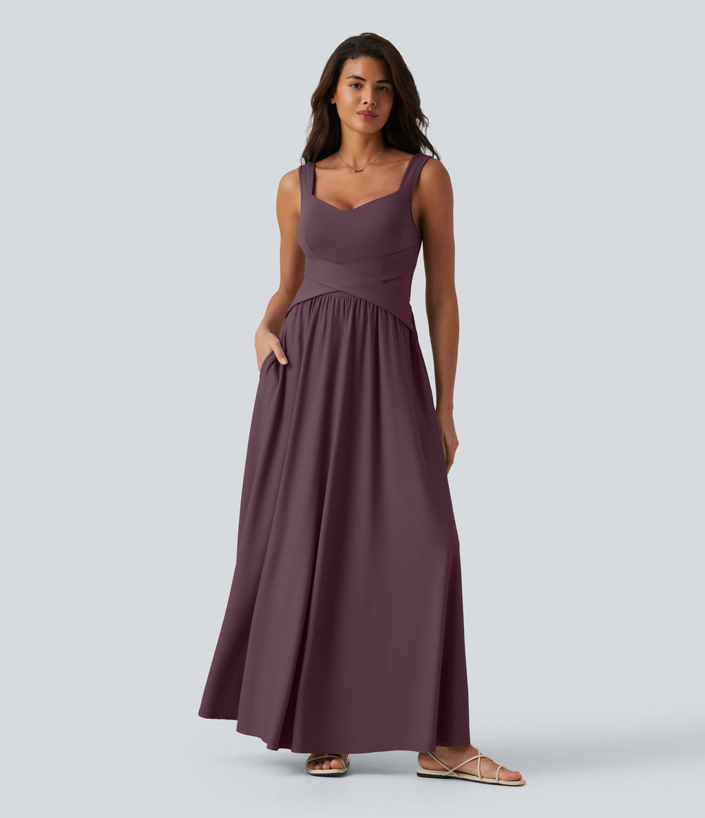Robe longue fluide sans manches avec brassière intégrée (Bonnets E-G) et poches