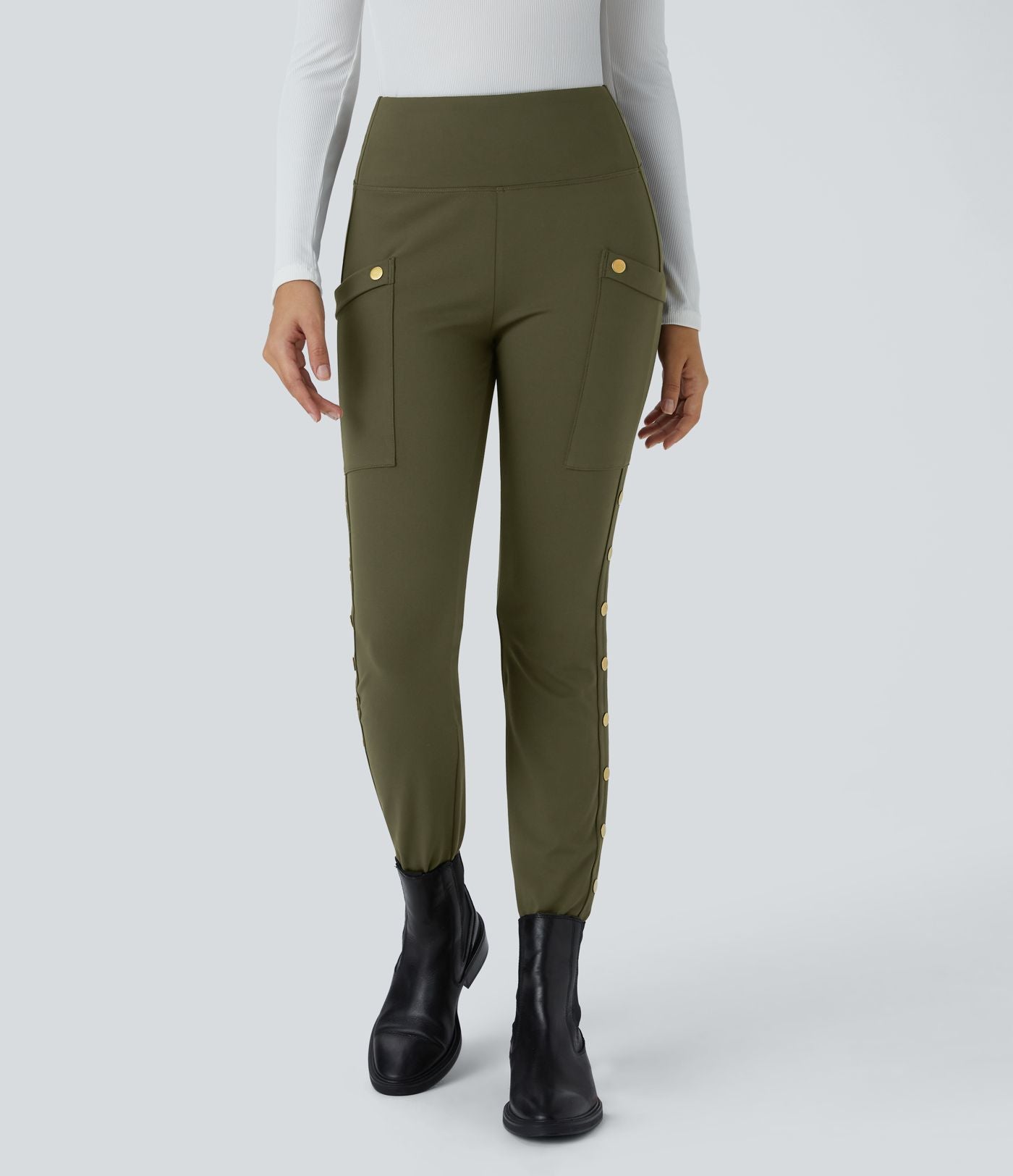 Pantalon taille haute ajusté longueur cheville avec poches décoratives DayStretch