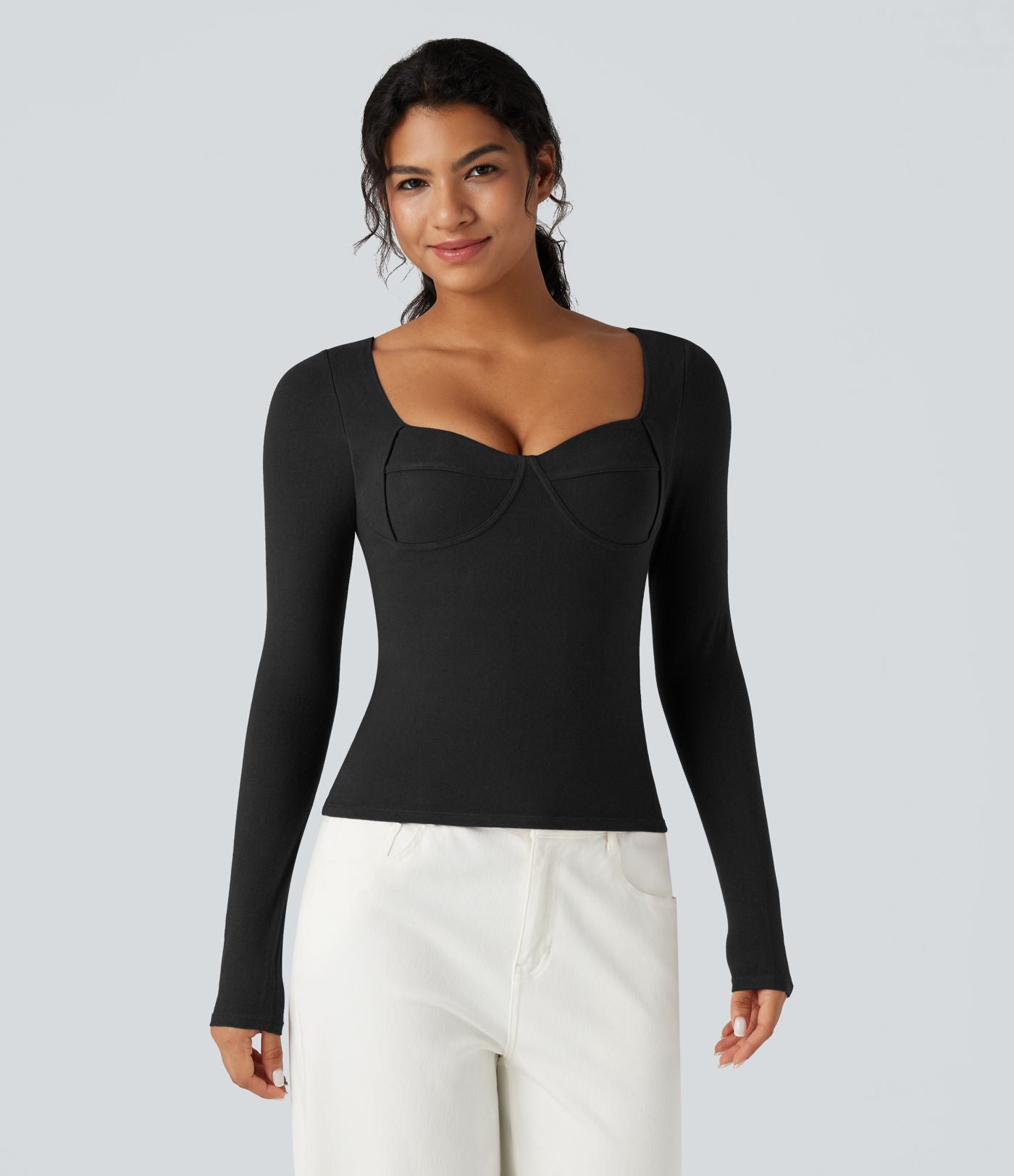 Top casual chaud push-up à col cœur et manches longues - Bonnet A/B