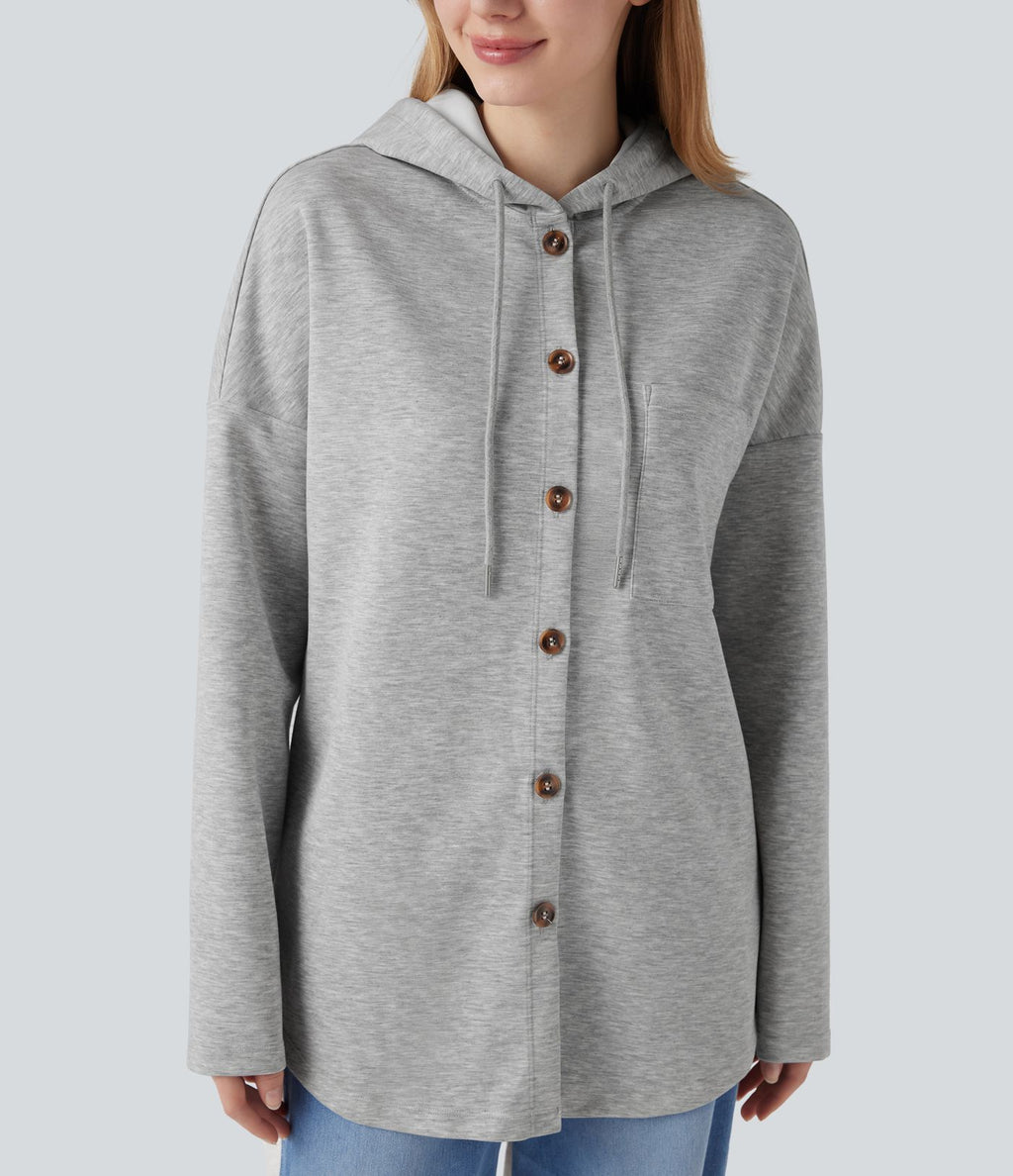 Sweat-shirt à capuche avec cordon de serrage à manches longues et ourlet arrondi avec poche