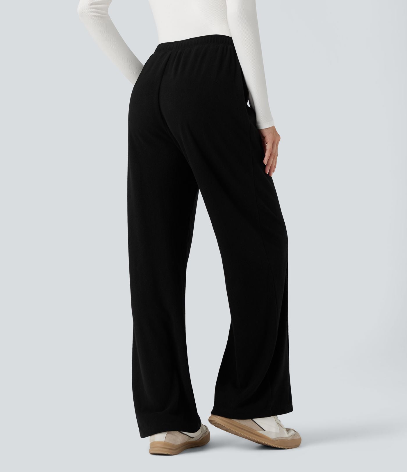 Pantalon baggy taille haute avec cordon de serrage et poches