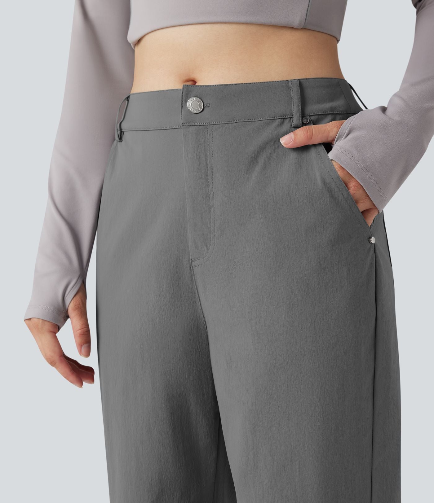 Pantalon de randonnée déperlant taille mi-haute coupe droite avec poches - longueur ajustable