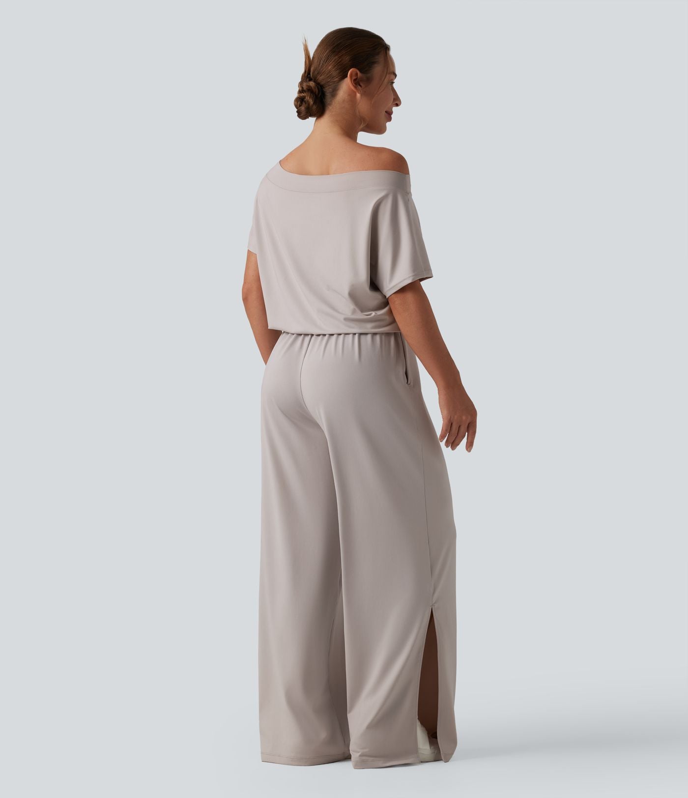Combinaison casual asymétrique manches courtes avec poches et fente - Easy Peasy