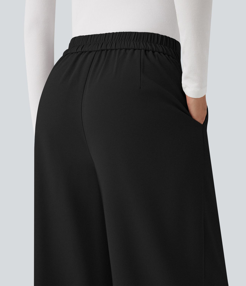 Pantalon tailleur large taille haute croisée avec poches