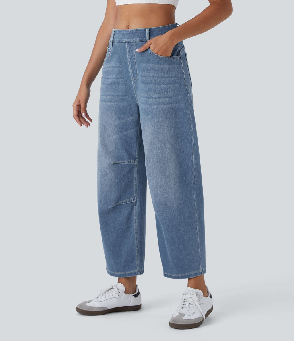 Jean Barrel 7/8 décontracté taille mi-haute avec poches Halara Flex™