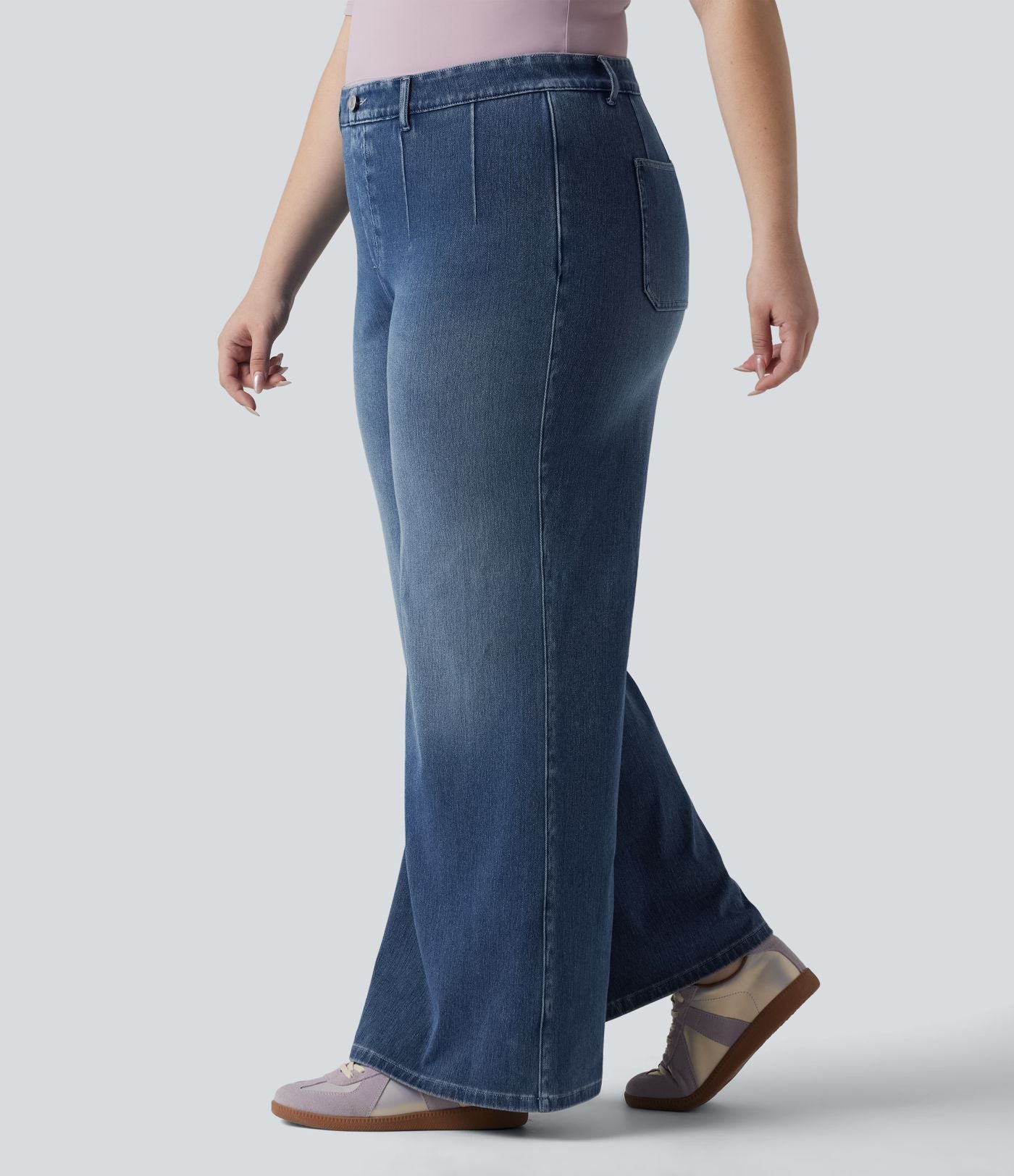 Halara Flex™ Jean large casual grande taille taille haute ventre plat avec poches