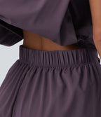 Combishort décontracté col rond sans manches effet frais InstantCool avec nœud frontal et poches, accès facile Easy Peasy, protection solaire UPF50+
