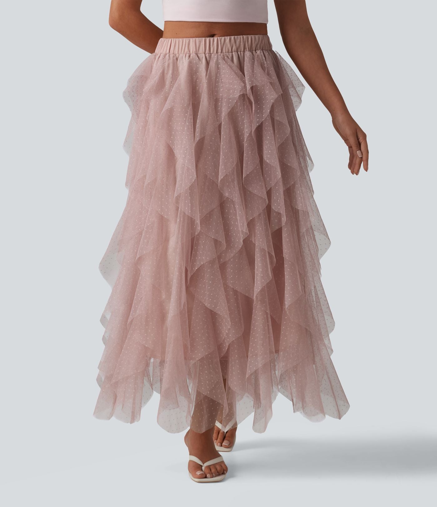 Jupe midi resort asymétrique à volants en maille taille mi-haute