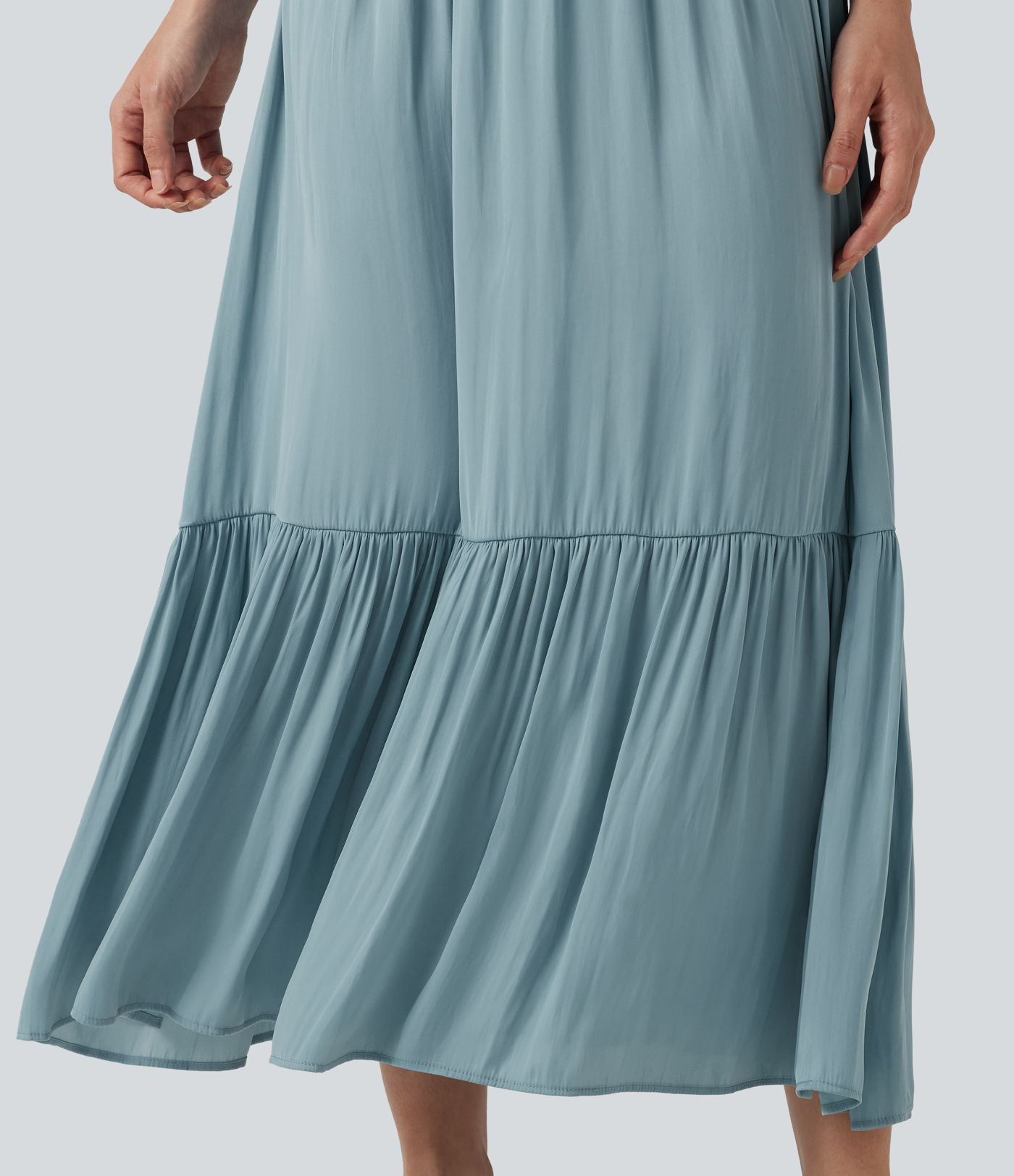 Robe midi décontractée fluide, col V, manches courtes