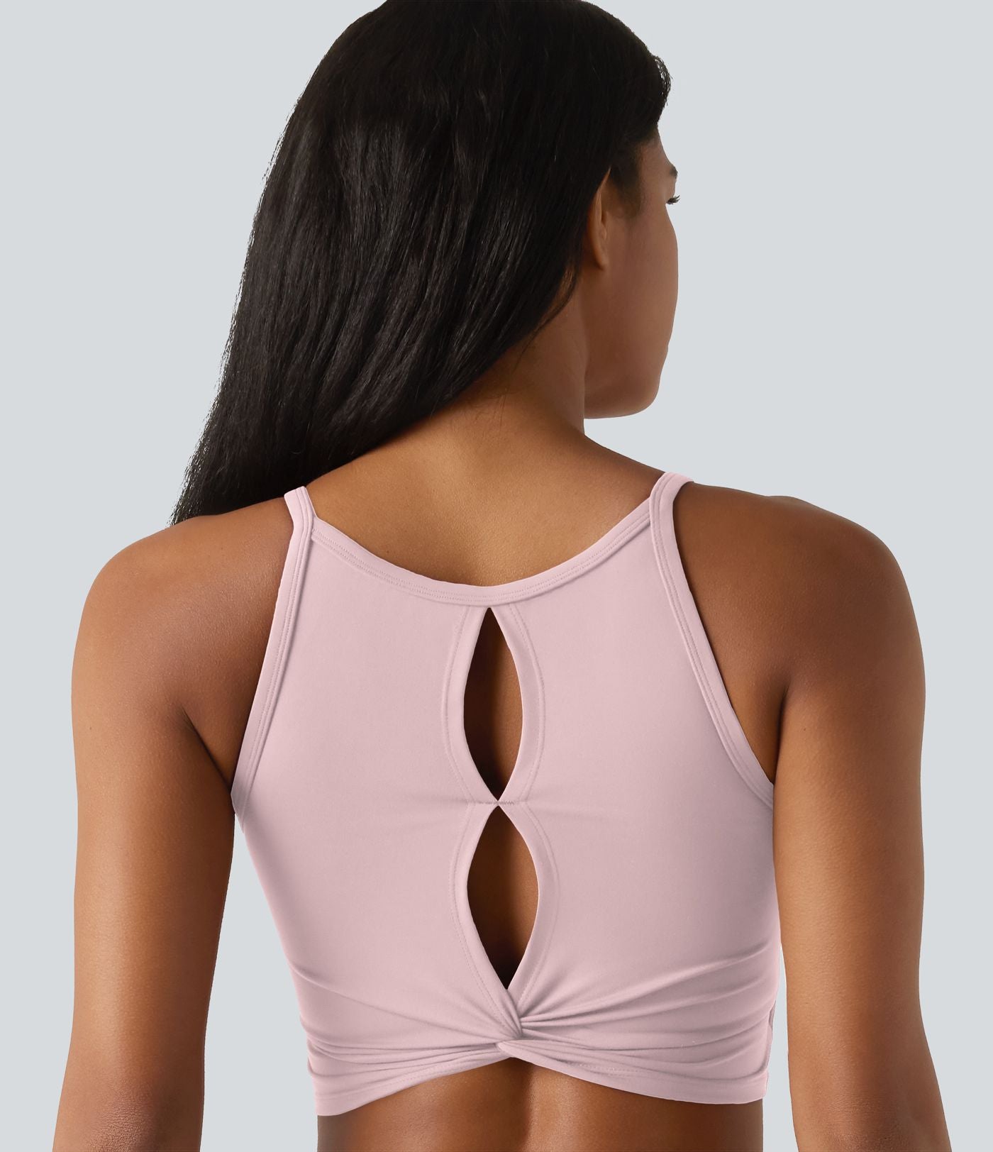 Débardeur de yoga SoftlyZero™ en peluche douce, dos torsadé découpé, col en U et soutien-gorge intégré