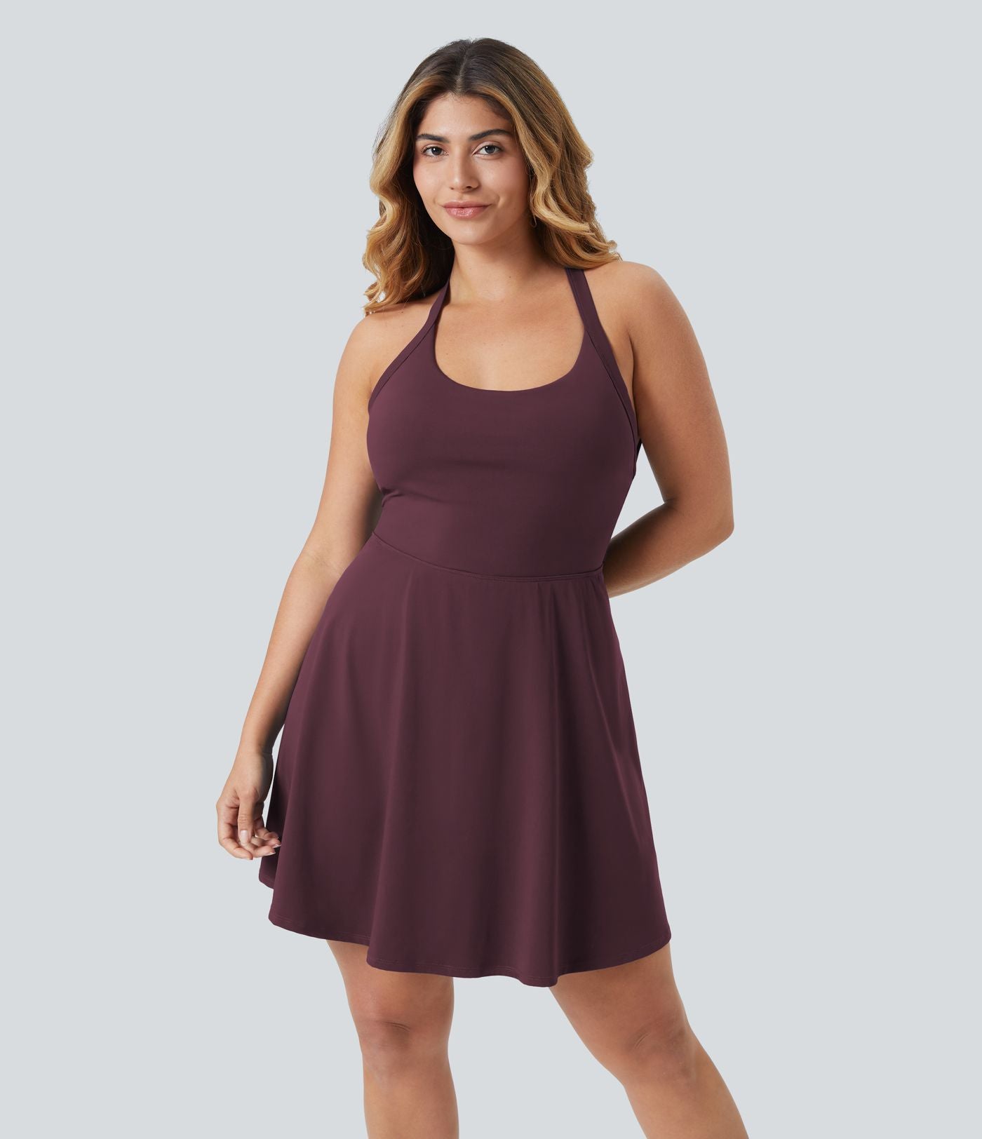 Robe longue de danse évasée à dos ouvert avec torsade grandes tailles et short intégré - Édition Easy Peasy
