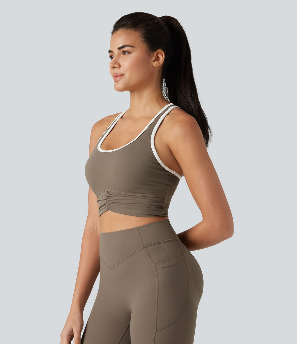 Halara UltraSculpt™ Débardeur de yoga col U dos nageur color block avec soutien-gorge intégré et poche
