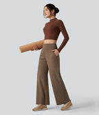 Pantalon de yoga large gainant taille haute avec poches