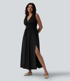 Robe longue fluide col V sans manches